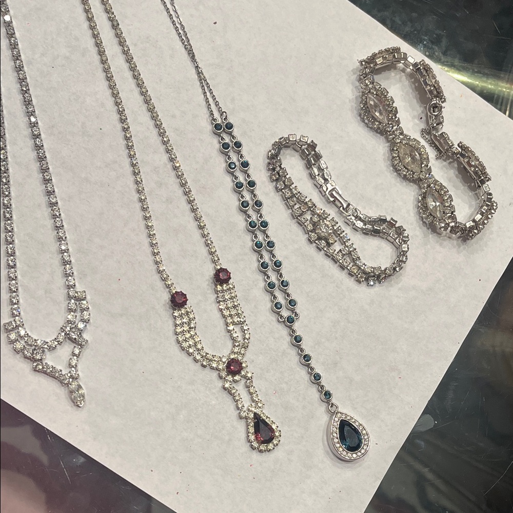 Roarin’ Twenties Flapper Jewelry Silver Necklace and Bracelet Lot